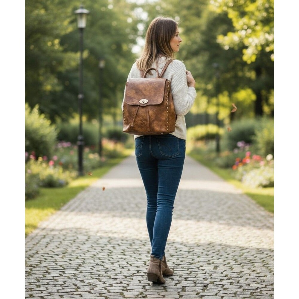JEN & CO. Bex Vegan Distressed Backpack Purse Brown EUC